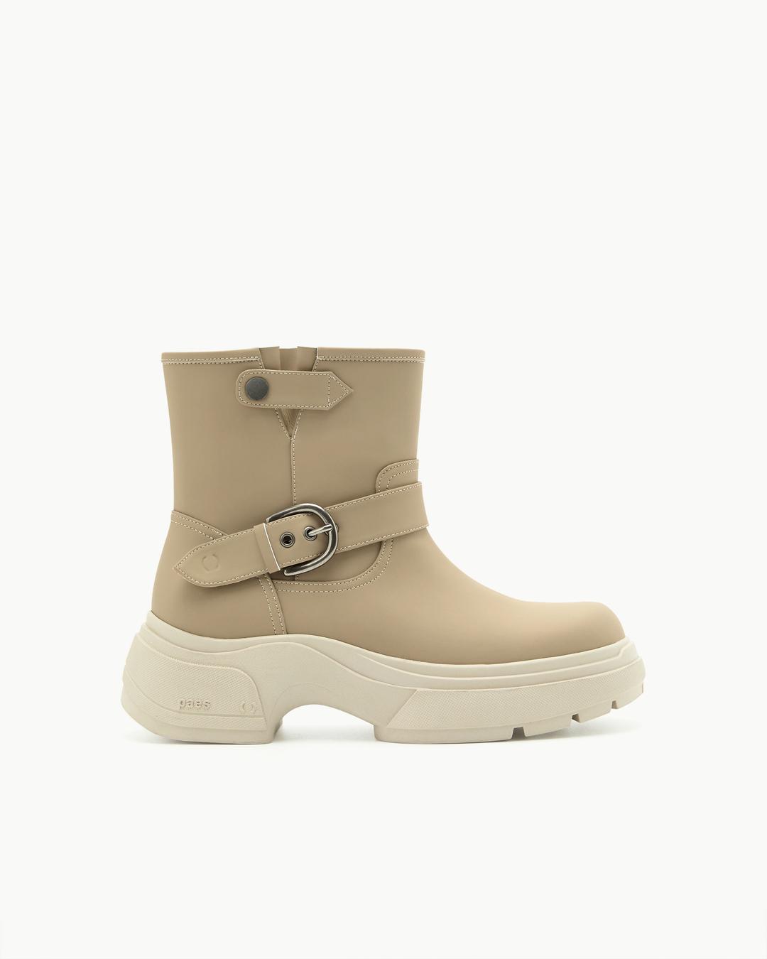 Snap Buckle Rain Boots / Beige