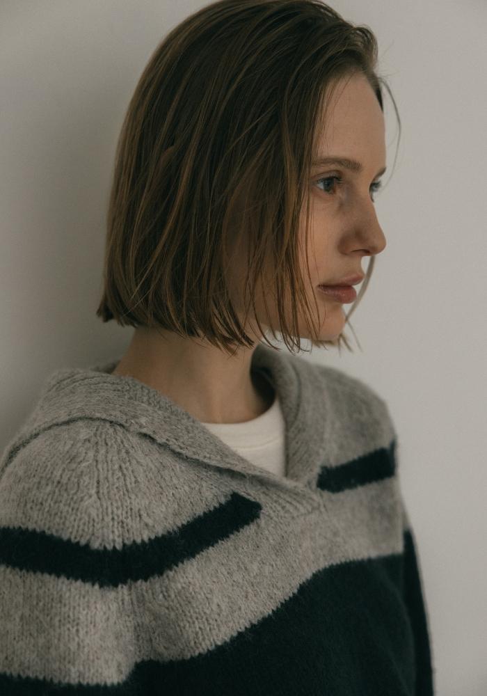 CHUNKY RAGLAN KNIT OATxNAVY ST