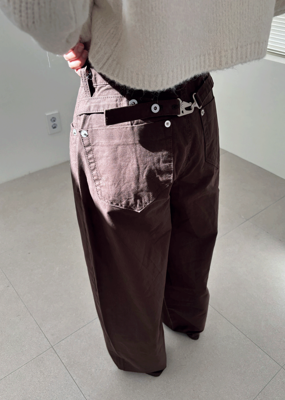 쓰리컷 Hook cotton wide pants