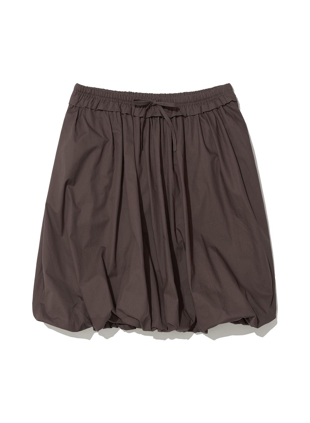 [WOMEN] FRILL WAIST PUFF MIDI SKIRT_BROWN