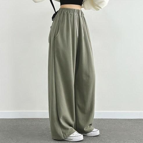 위드후이린 여성용 인생핏 트레이닝 밴딩 2단기장 와이드 팬츠, 기본 FREE, 카키