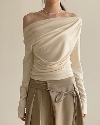 grow shirring drape tee (2color)