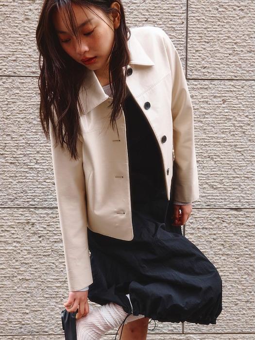 Button Up Faux Leather Jacket  Ivory (KE413ZM010)