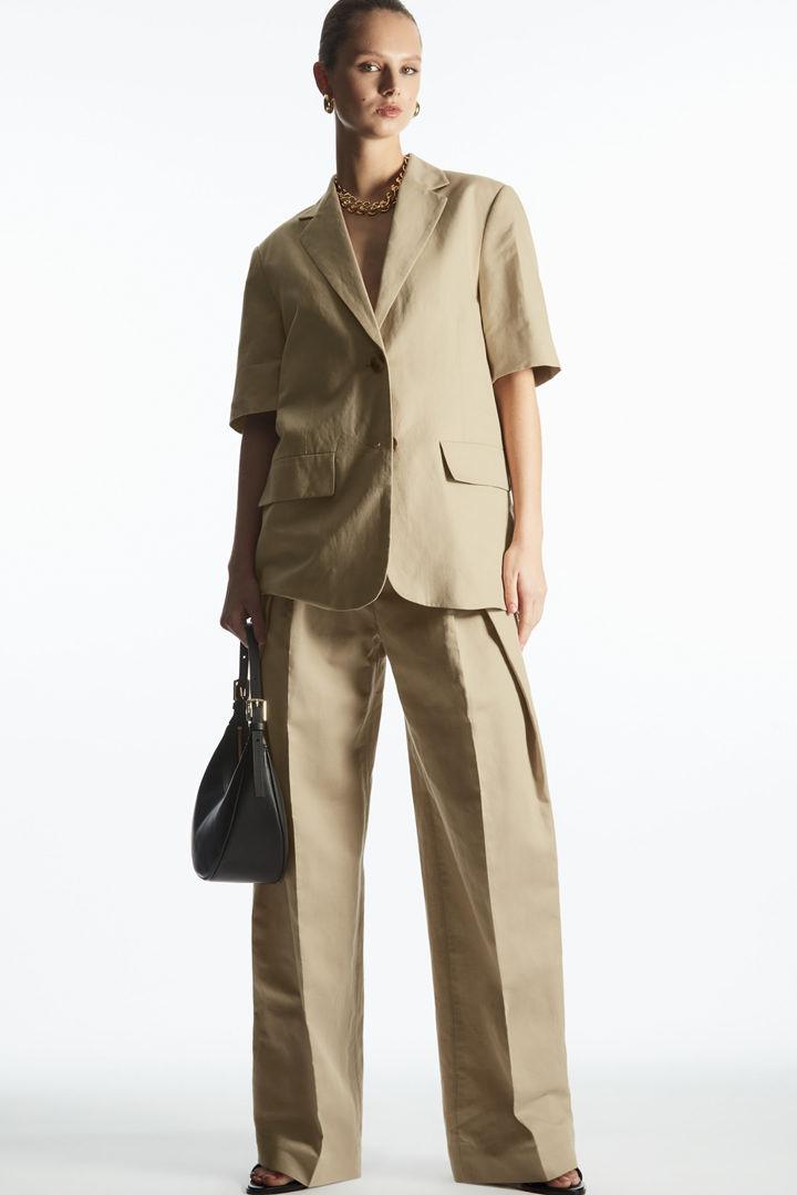 와이드 레그 리넨 테일러드 트라우저