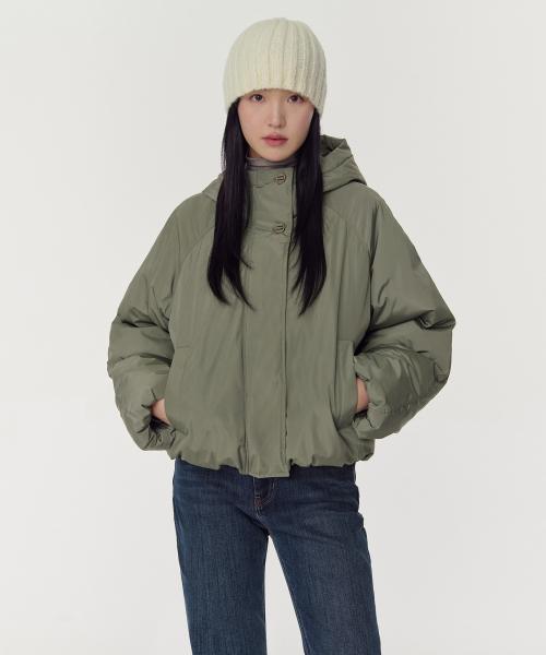 우먼즈 후디드 숏 패딩 재킷 [카키]