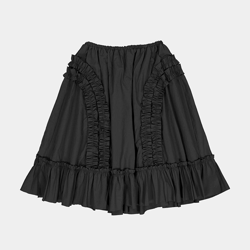 BANDING RUFFLE NYLON SKIRT - CHARCOAL
