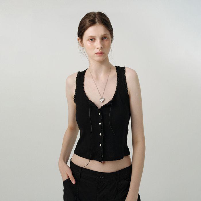 Ravioli Lace-Trim Tank Top_Black