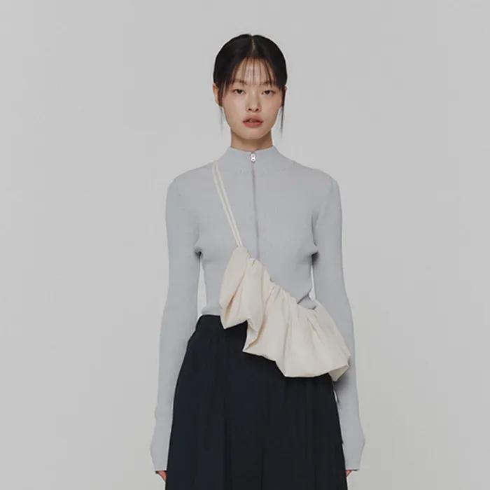 RIBBED MOCK NECK CARDIGAN (LIGHT GREY)