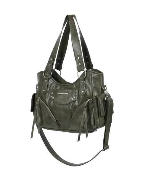 Studded Leather Shoulder Bag (Khaki)