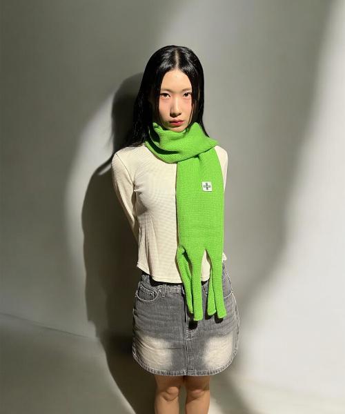 Soft Knit Tassel Muffler (Green)