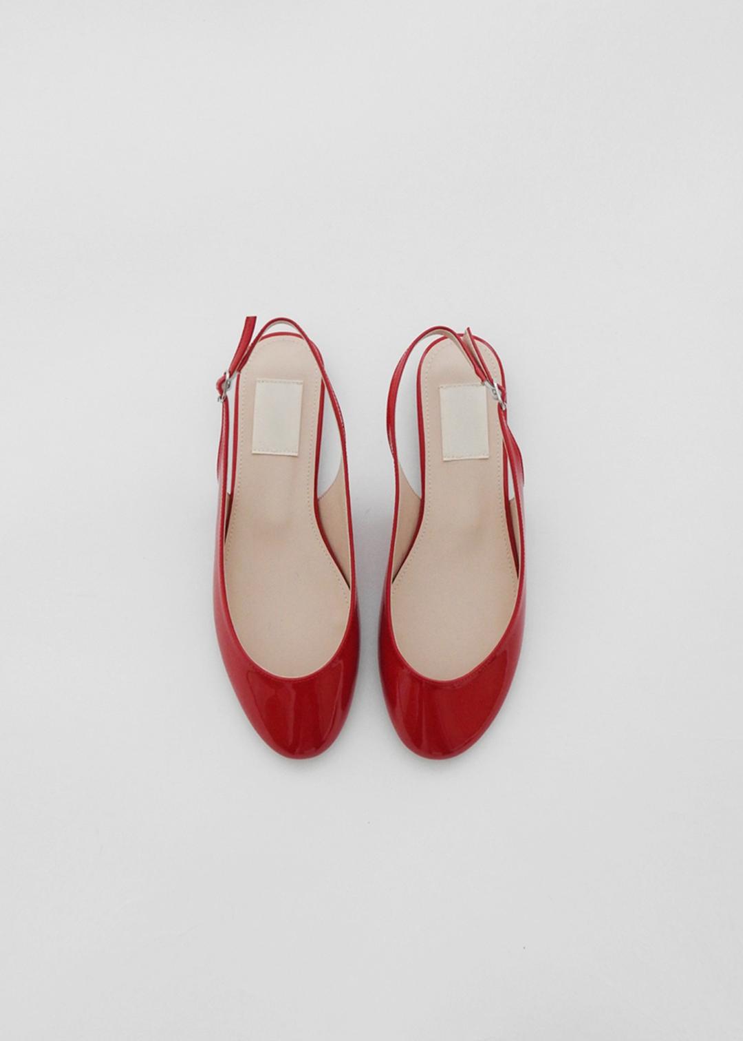 CLIP ROUND SLINGBACK FLAT SHOES [RED]