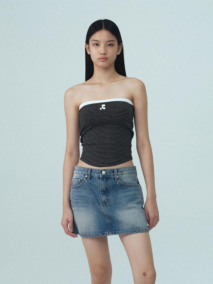 STRIPE TUBE TOP - BLACK