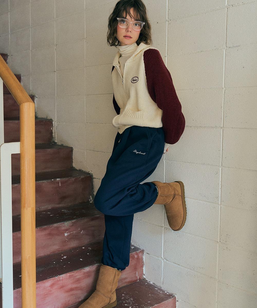 Logo wide sweat pants (Navy)