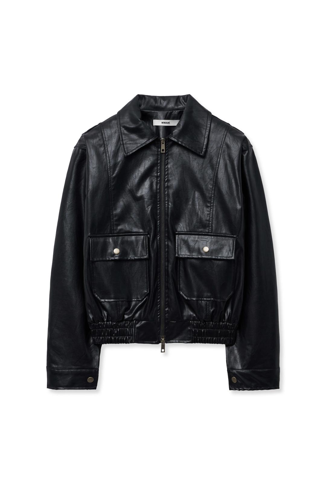 OUT POCKET VEGAN LEATHER JUMPER,BLACK