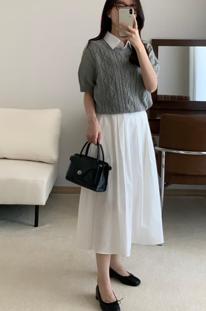 트리 키작녀스커트 핀턱 플리츠 A라인 롱스커트