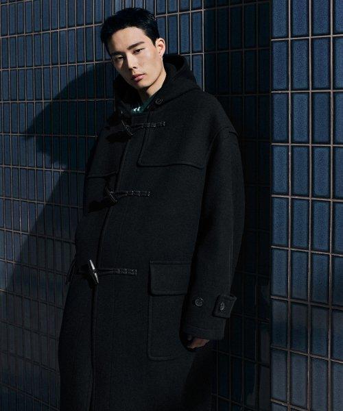 울 블렌드 엑스트라 오버사이즈 더플 코트 [블랙]