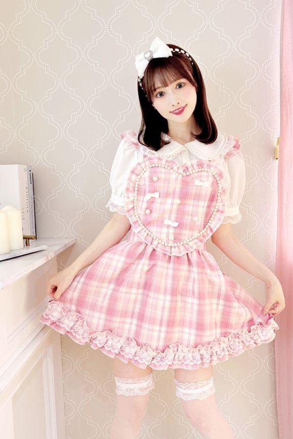 【Princess Melody】チェックパールハートエプロンジャンスカ - ピンク size-F-Ma*rs WebStore by LiLimPark