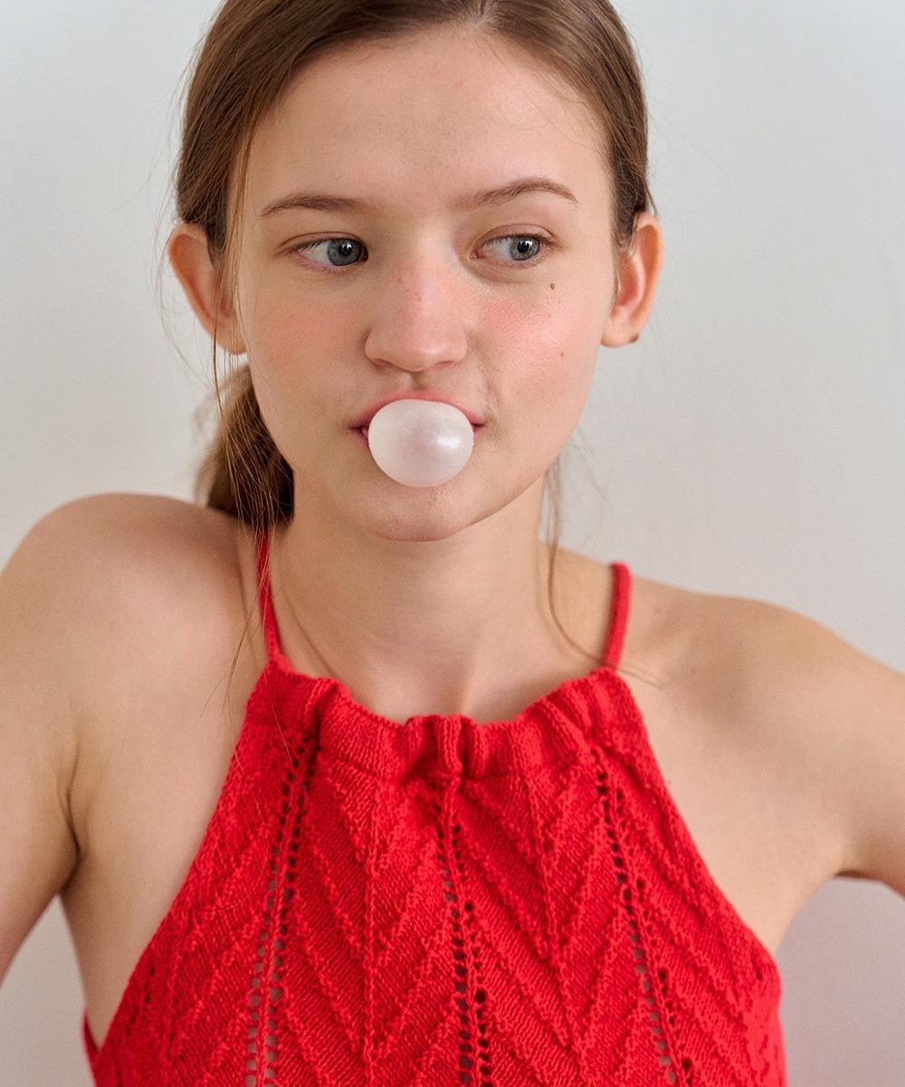 Rian halterneck crochet knit (Red)