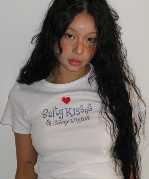 HEART SALTY KISSES SLIM CROP T SHIRT WHITE