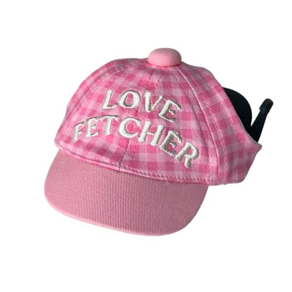 'LOVE FETCHER' Gingham ball cap (pink)