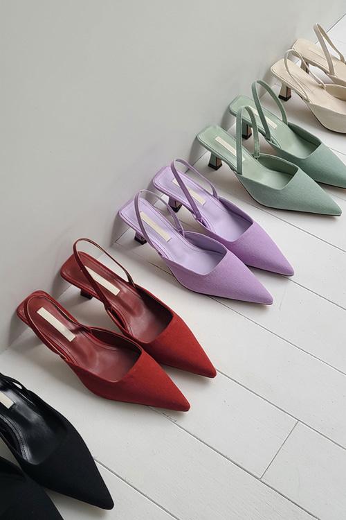 패브릭 파스텔톤 스틸레토 슬링백힐 5.5cm 5컬러