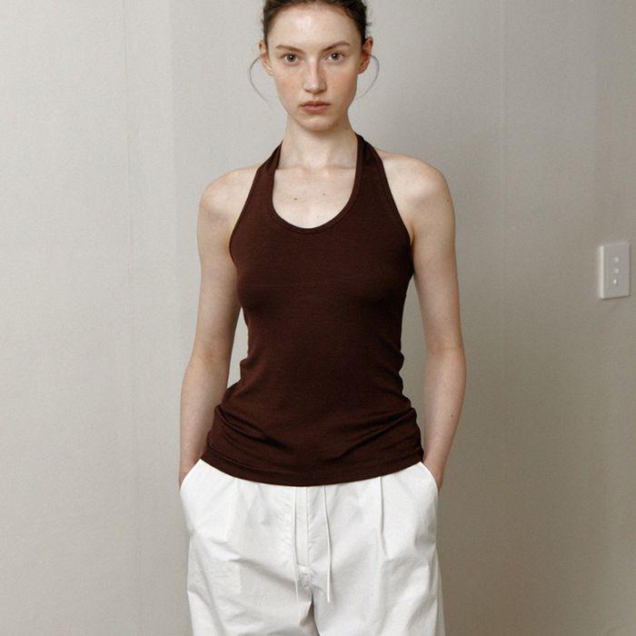 ribbed halter top (brown)