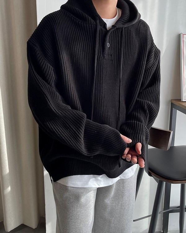 오버핏 워머 후드 니트 (2 color)