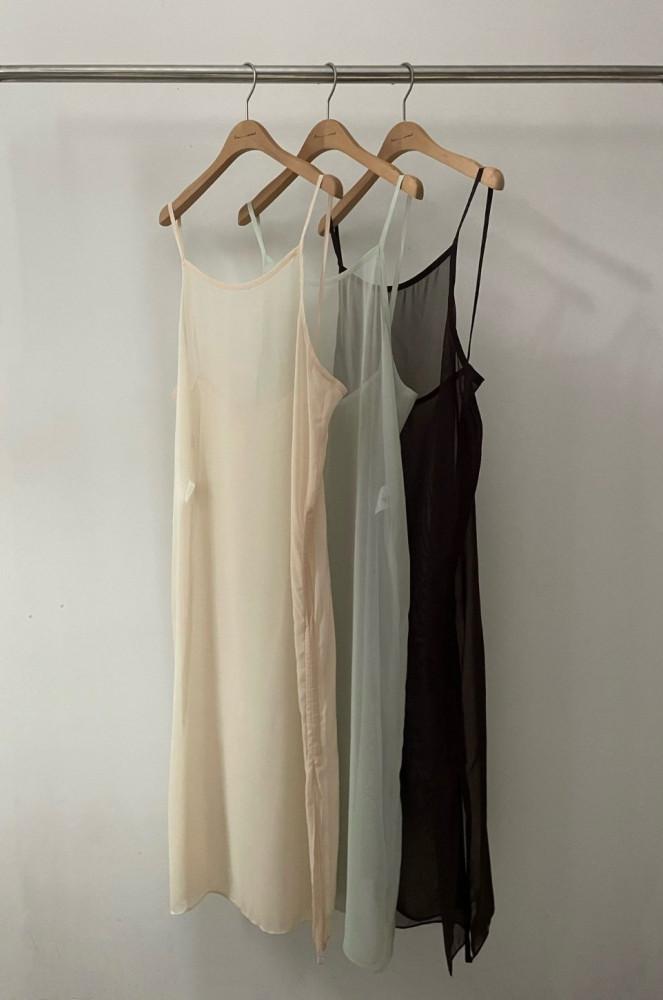 24SS amiment 아미먼트 비아 시스루 레이어드 슬림 원피스