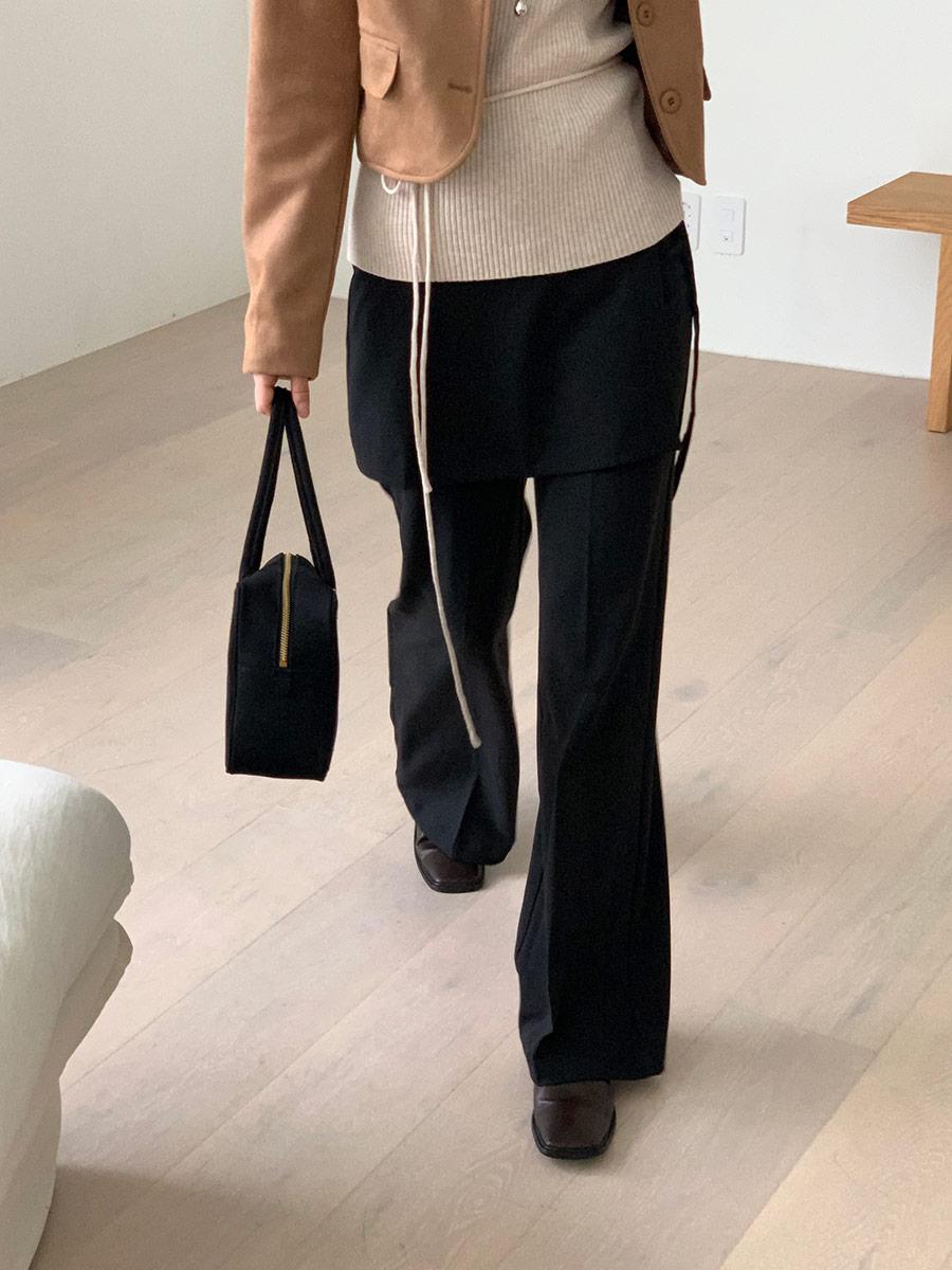 나이브실루엣 포링 랩 스커트 레이어드 비조 가을 세미 부츠컷 일자 롱 슬랙스 2color