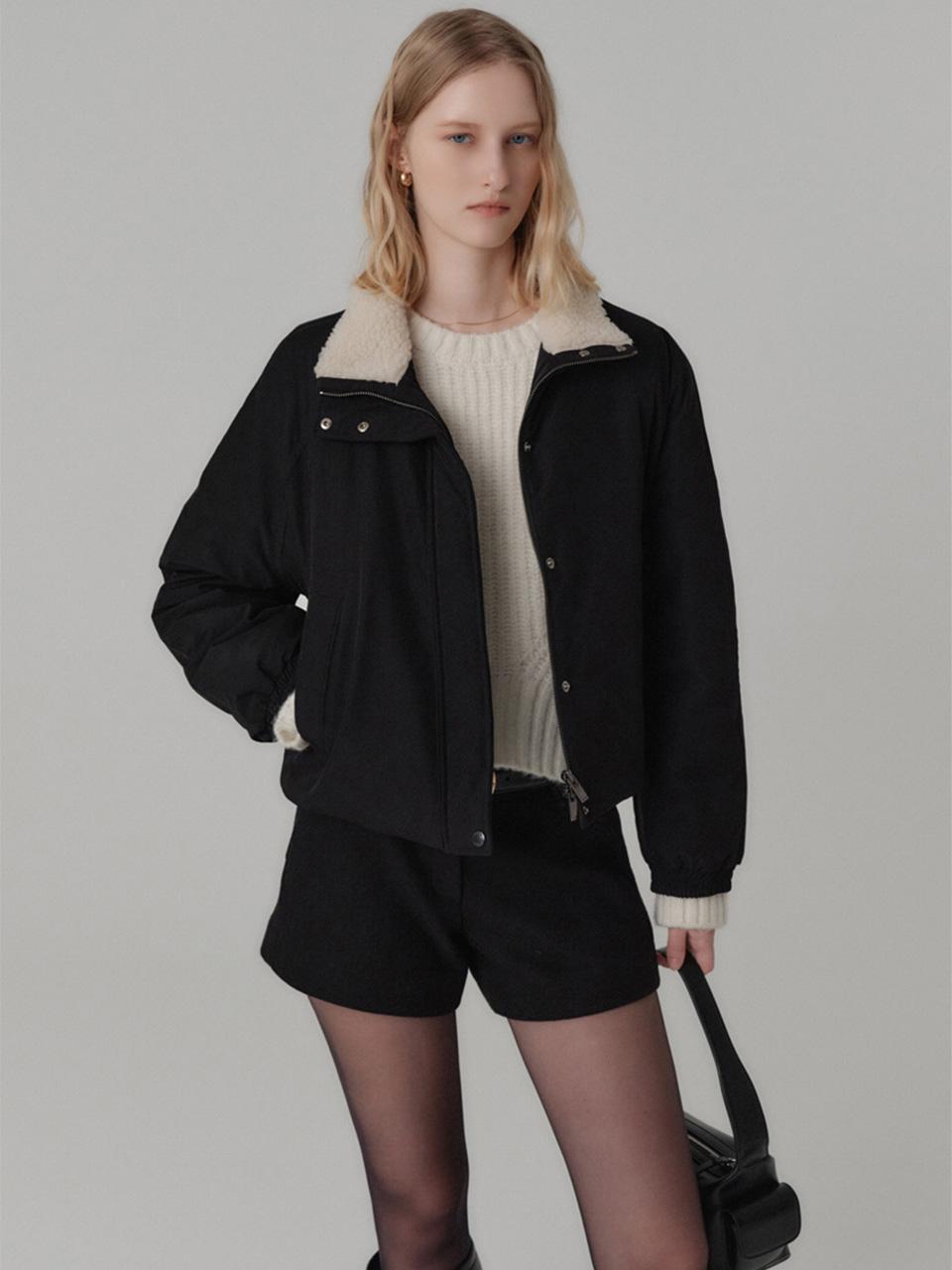 앨리샤 시어링 숏 패딩_블랙