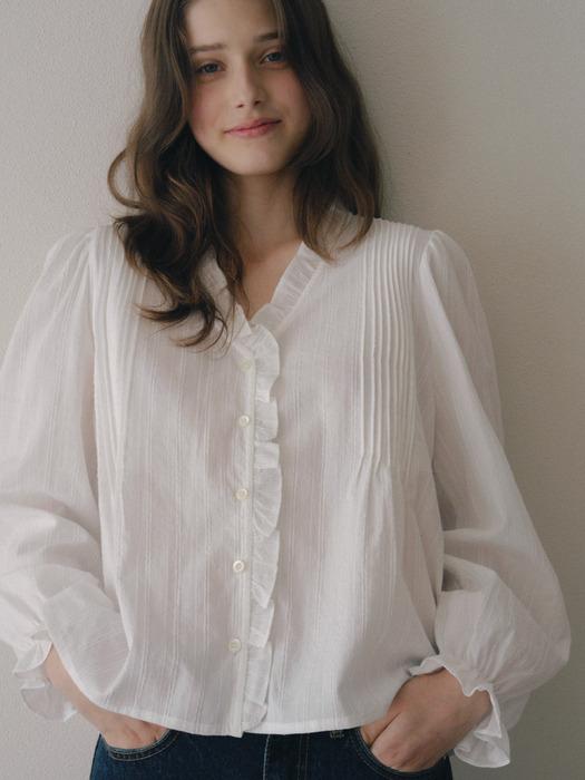 Frill Sheer Long Sleeve Blouse_Ivory