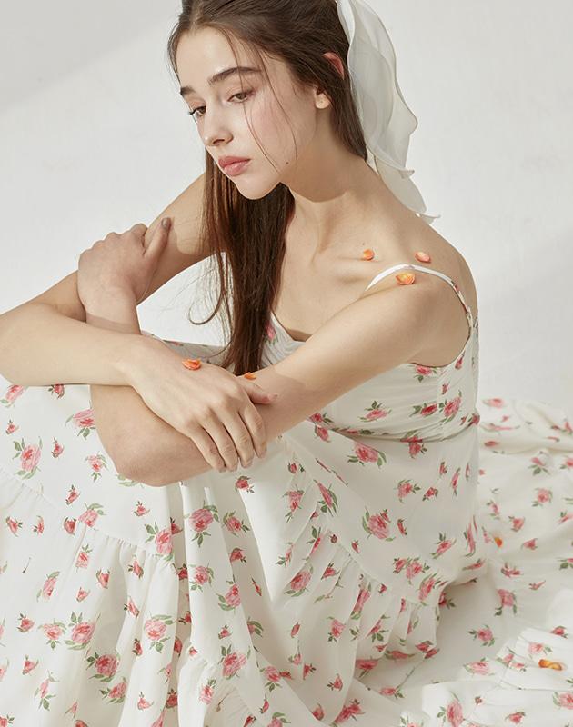 비키니밴더 라로즈 셔링 티어드 롱 원피스 [휴양지/여름원피스]