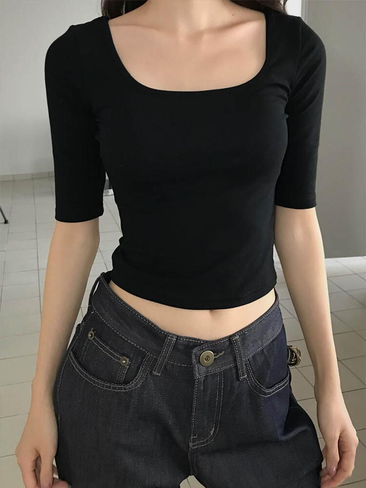 사토미라디오 Solid half slim top