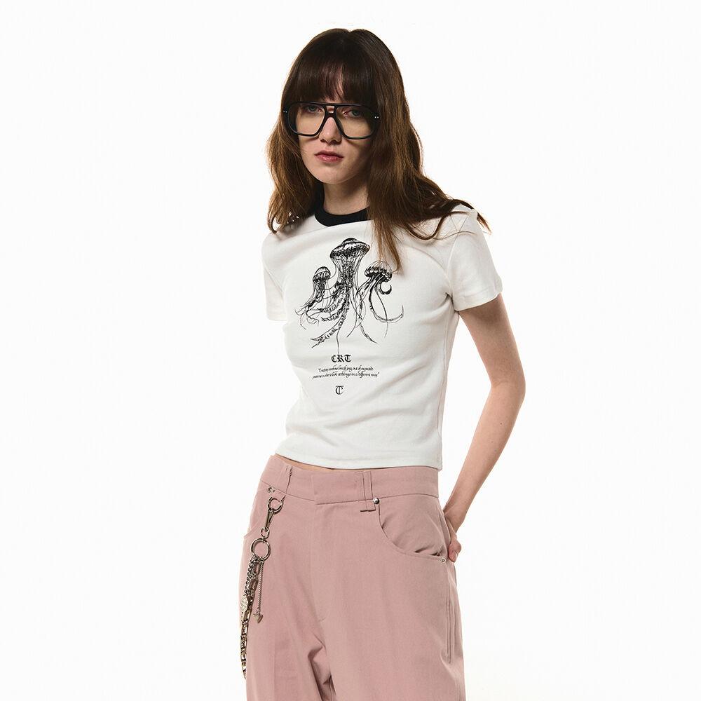 JELLYFISH PRINTED CROP TEE [WHITE]