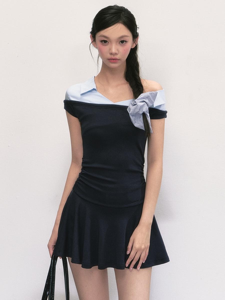 Weekendhub Preppy Collar Off-Shoulder Dress