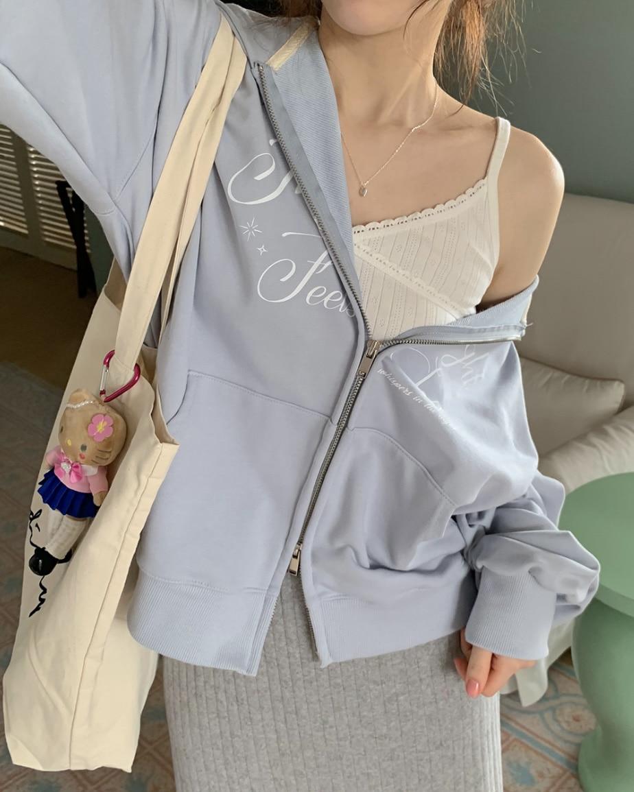 라로즈 [당일] 문라잇 레터링 후드집업 (4color) 컬러추가 / 봄후드 / 투웨이지퍼 / 루즈핏 / 에제다이어리