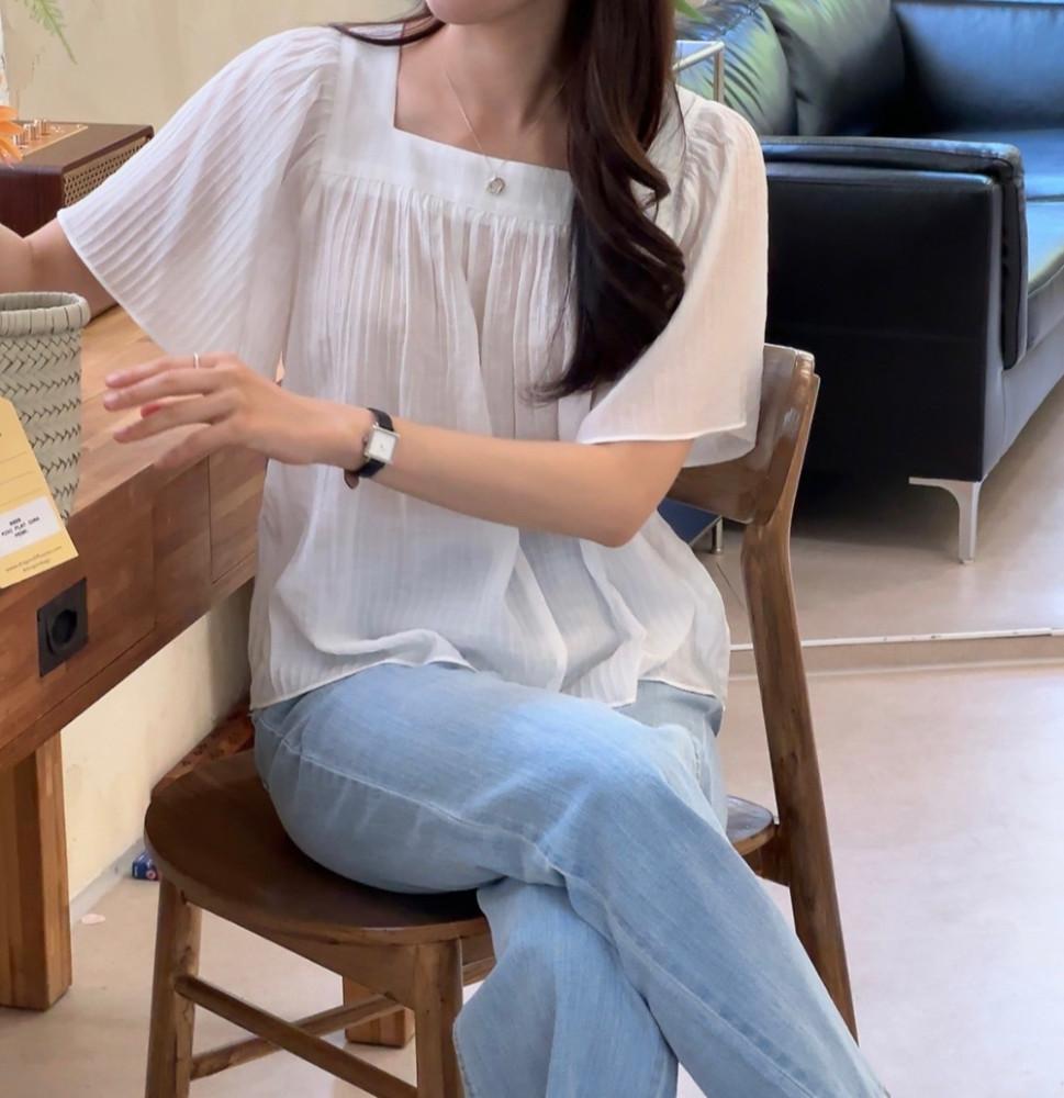 [당일배송]하늘 스퀘어넥 블라우스(3color)