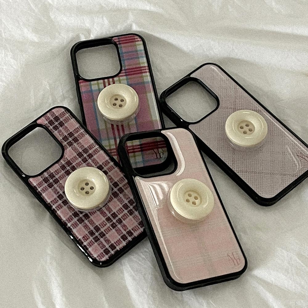 메이드모먼 [MD Pick] [SET] vintage tartan check 에폭시 범퍼 아이폰 케이스 단추 스마트톡 세트 16 pro 하드 아이폰 14프로 15프로 12프로 15 11프로 13 12 미니 커플 생일 선물