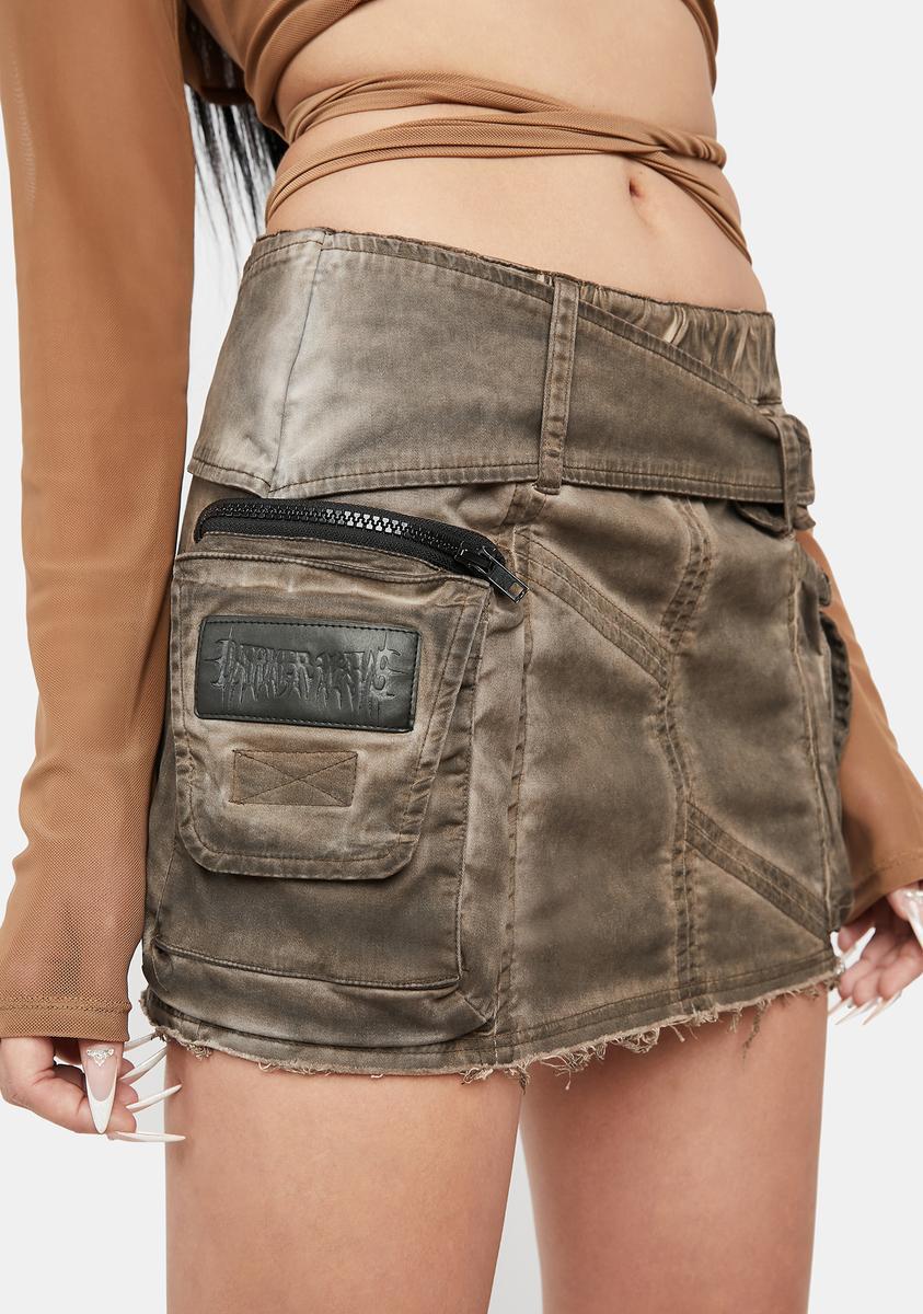 Atmosphere Washed Brown Cargo Skirt - XX-Small