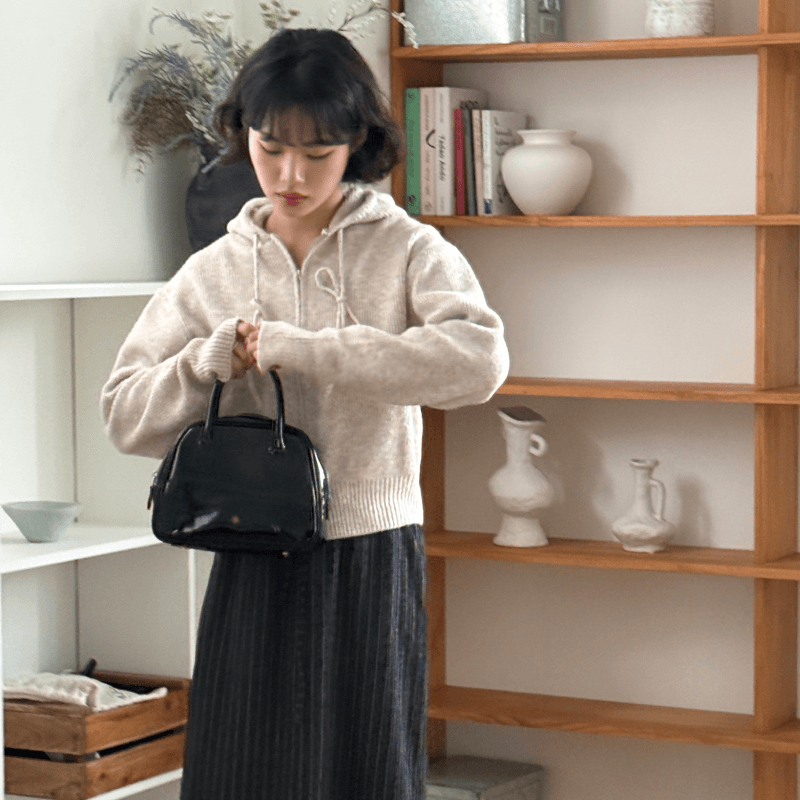 (주문폭주/입고지연) 베이직 니트 후드집업 (oatmeal,charcoal)