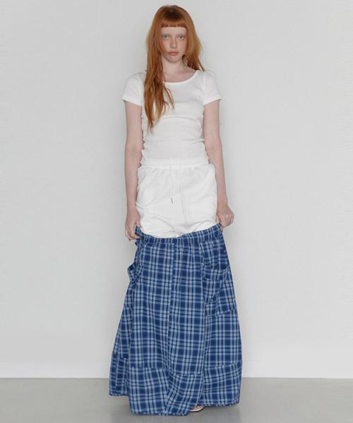 Pumpkin Banding Skirt Blue check