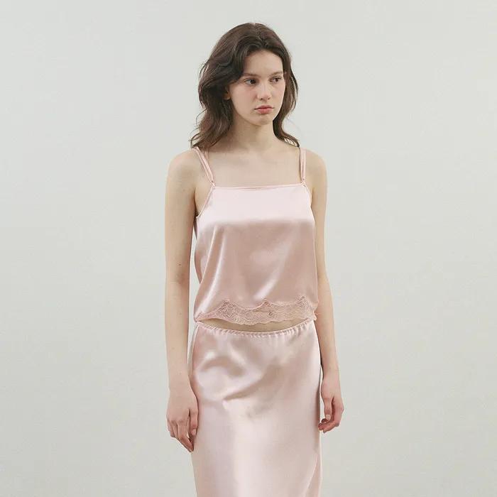 [지연착용][셋업 가능] 포이즈 새틴 레이스 슬리브리스_Rose Pink