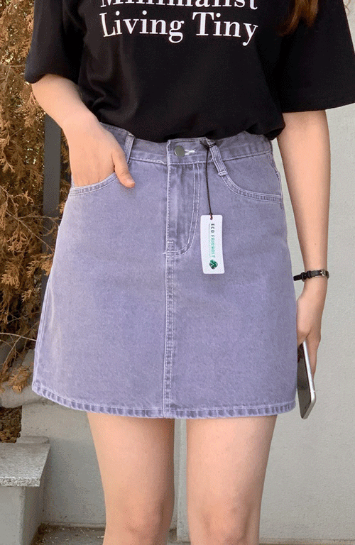이베즈 컬러 데님 미니스커트
