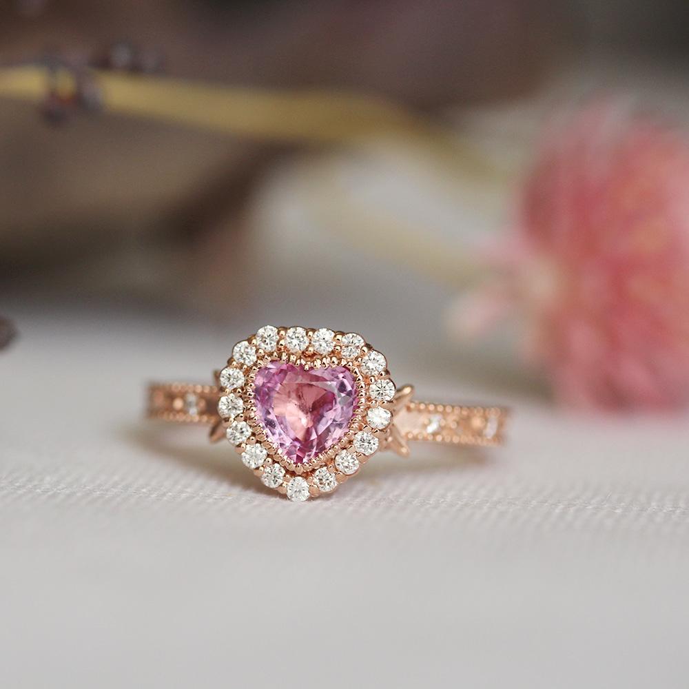 angel's pink heart  sapphire ring
