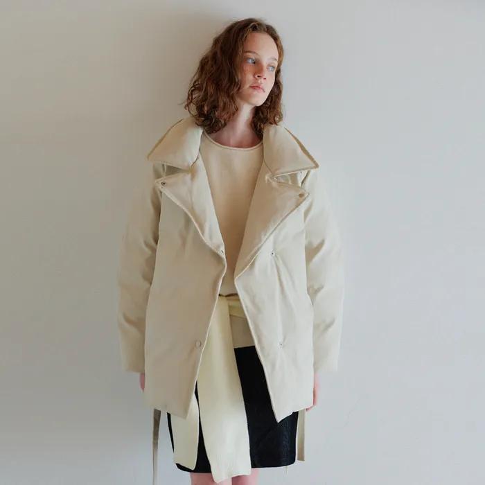 하이넥 로브 하프 패딩_Egret