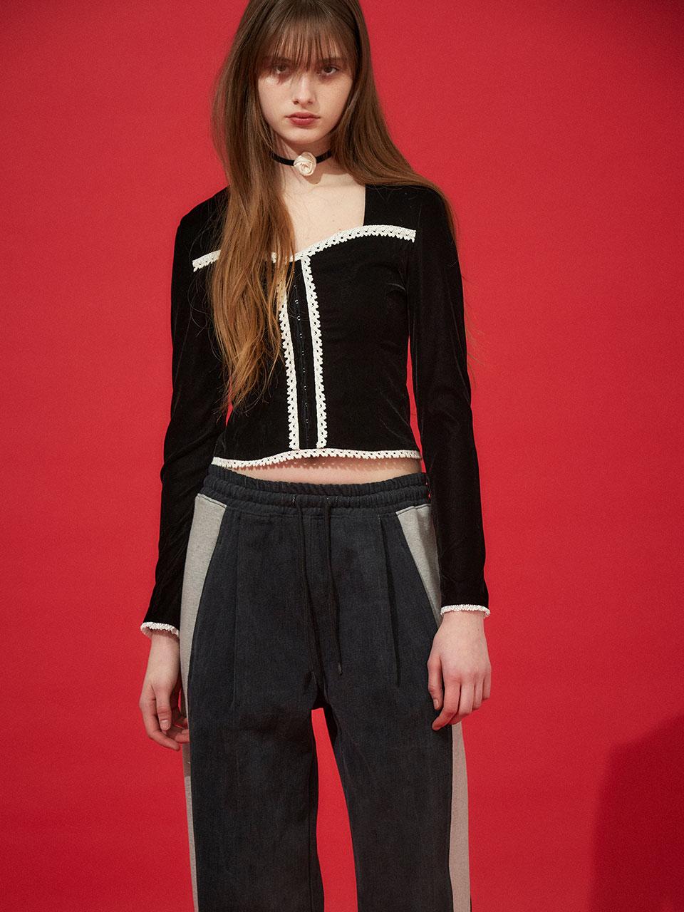 VELVET BUSTIER TOP - BLACK