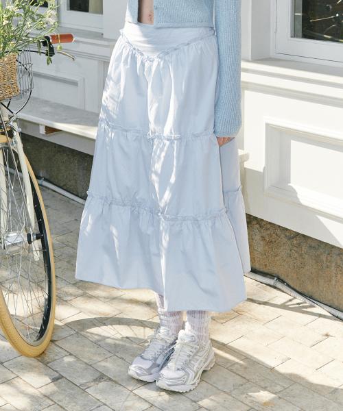 셔링 롱 스커트 스카이