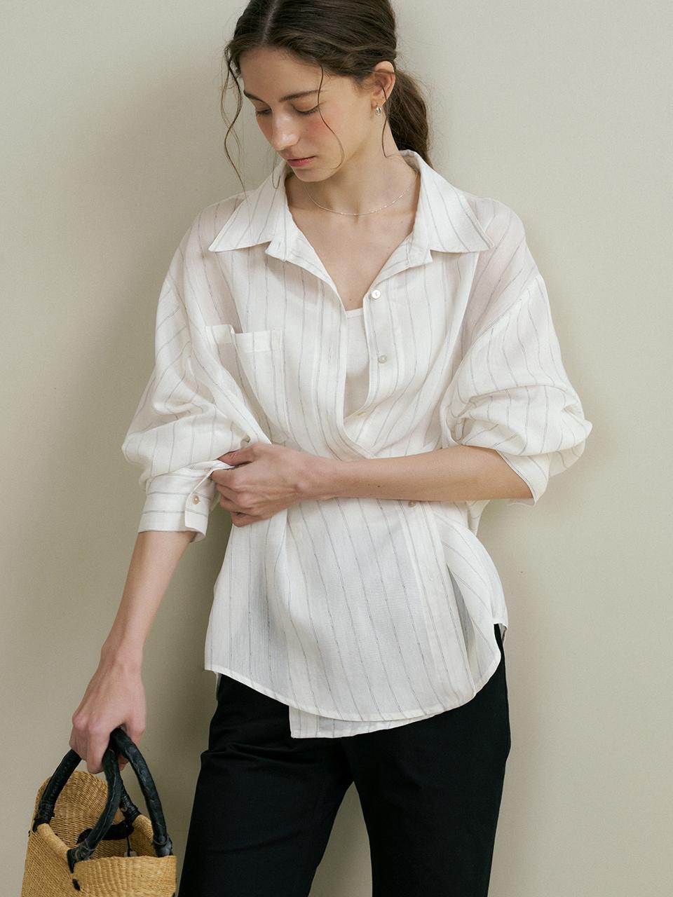 comos 1437 sheer linen stripe wrap shirts (oatmeal)