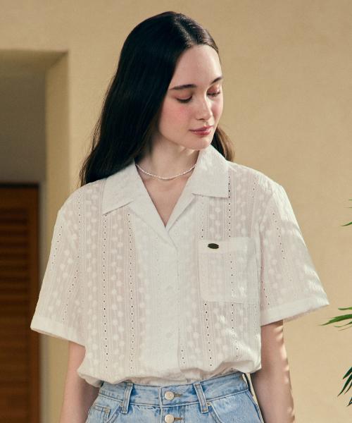 Amy Lace Half Sleeve Shirt - White