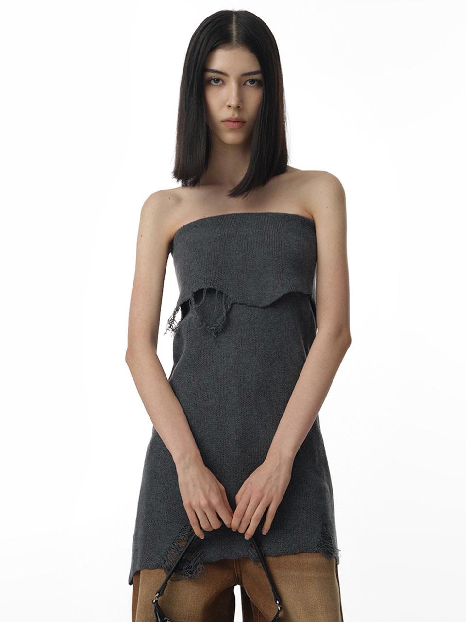 Two Way Jacquard Knit Top [Charcoal]